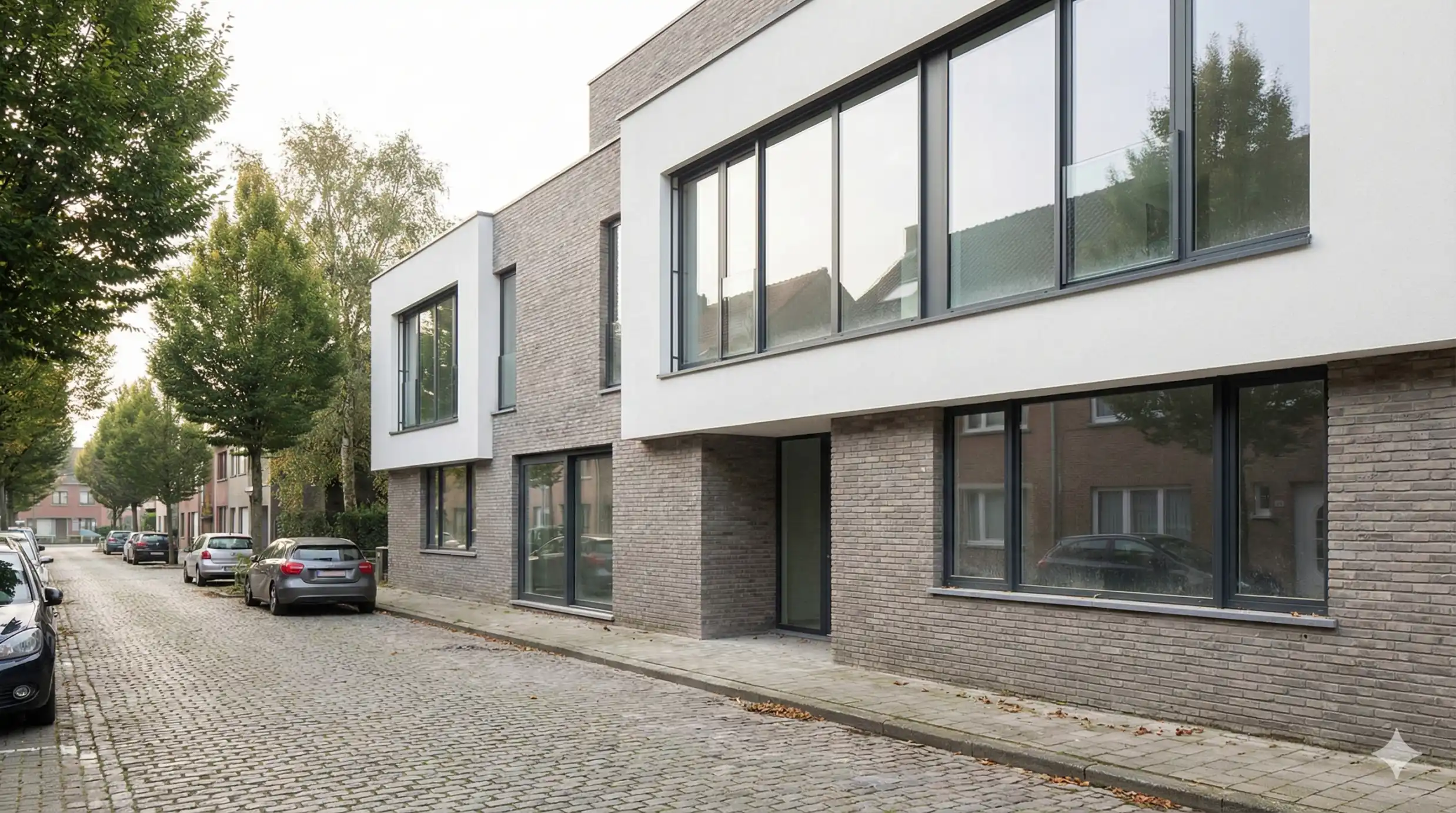 Slim aluminium window frames on a modern Belgian home