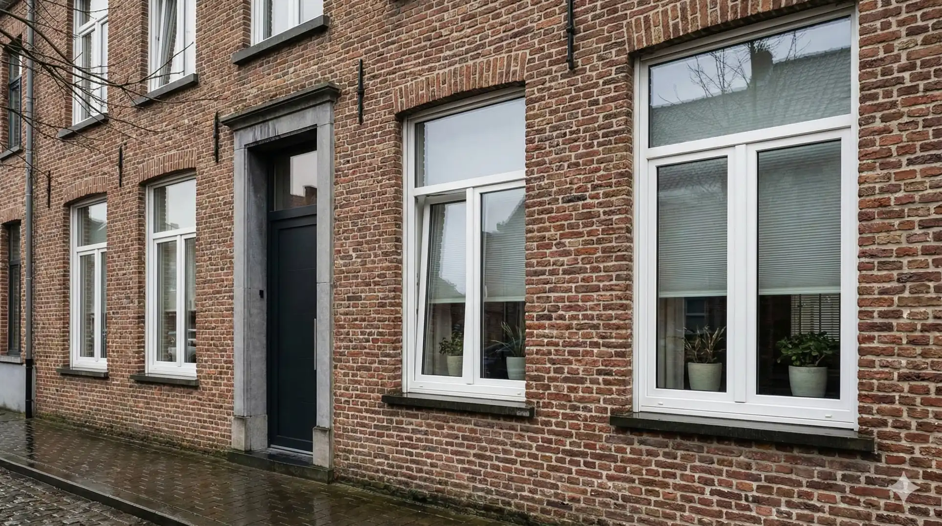 PVC windows installed in a Belgian brick home