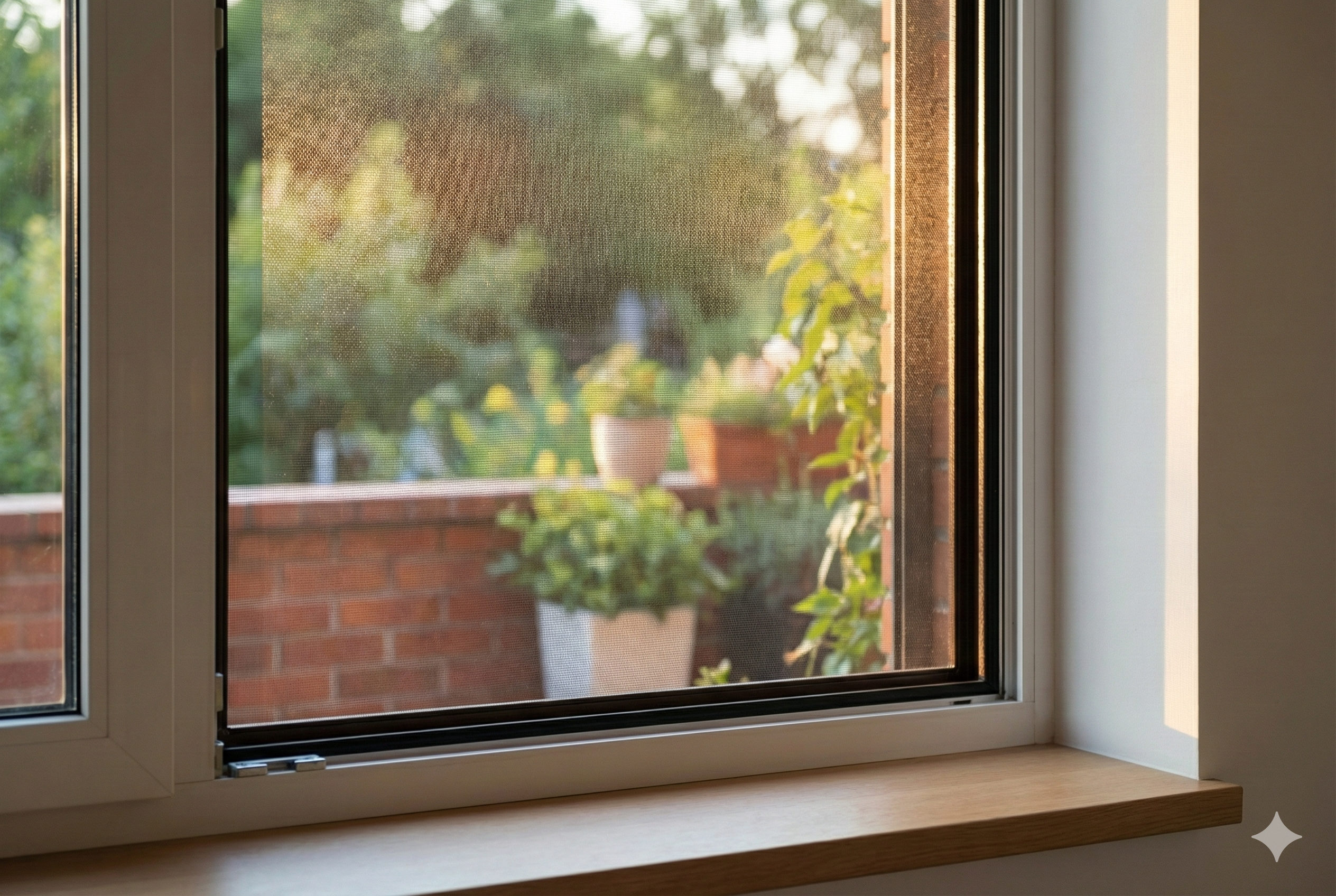 Insect screen fitted to a window letting fresh air in