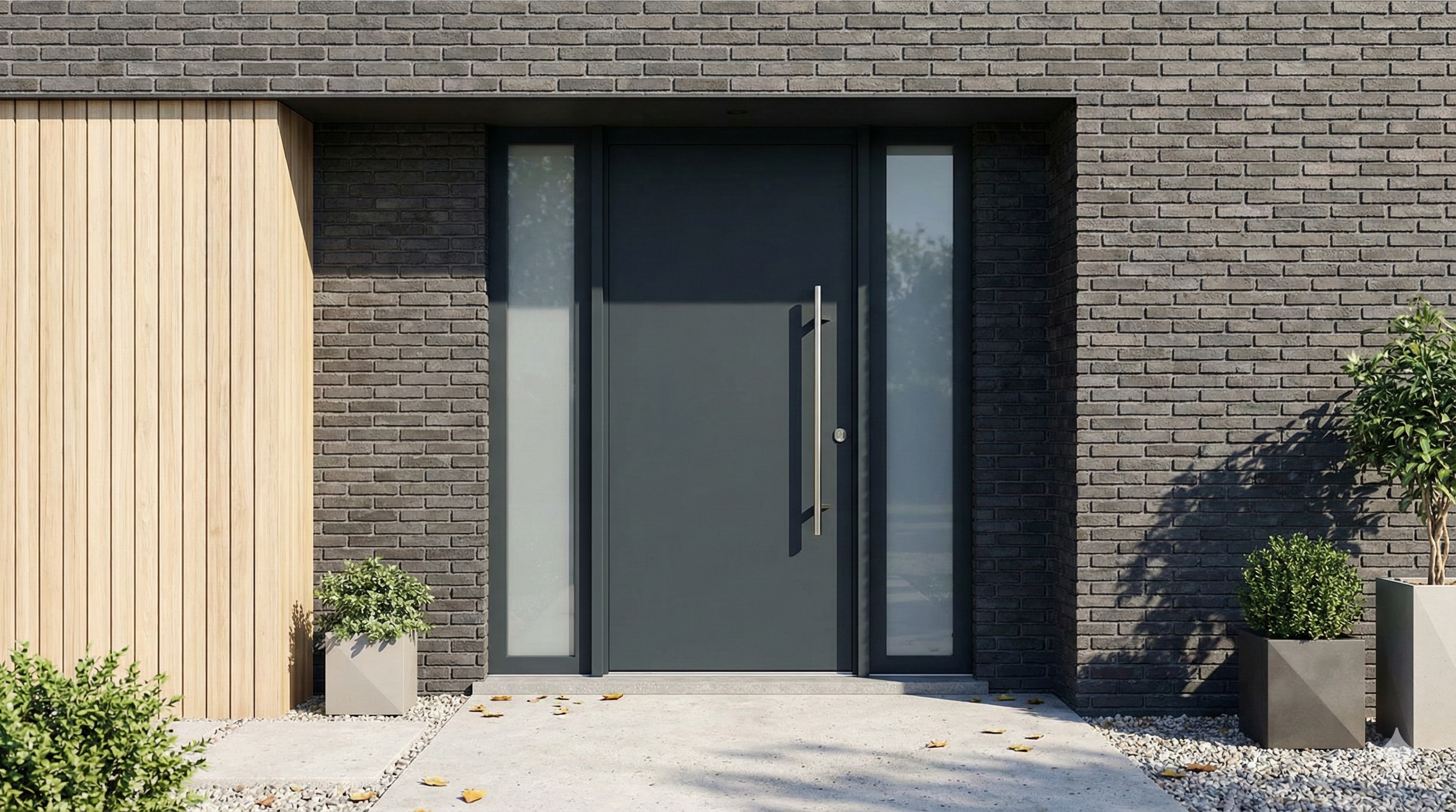 Modern aluminium entrance door on a Belgian contemporary home