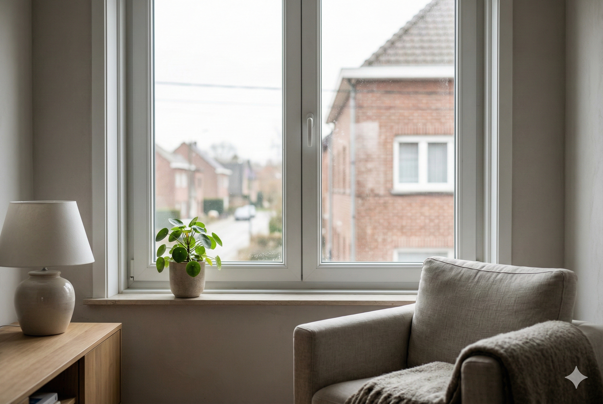 PVC Classic profile window corner in a Belgian home
