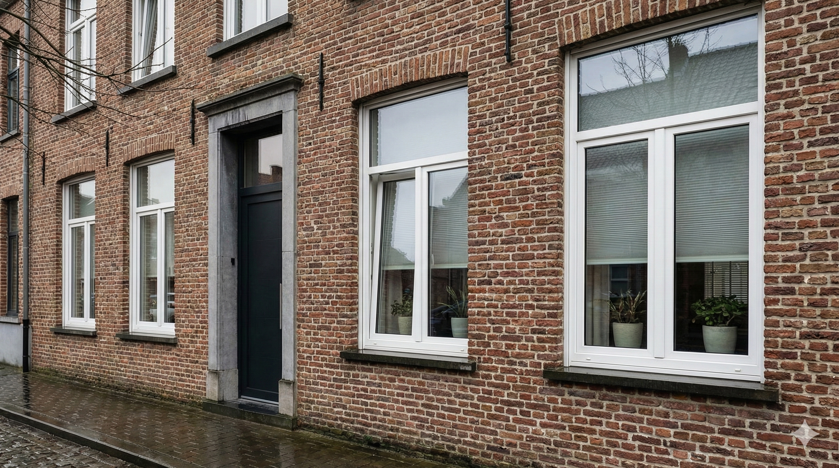 PVC windows installed in a Belgian brick home